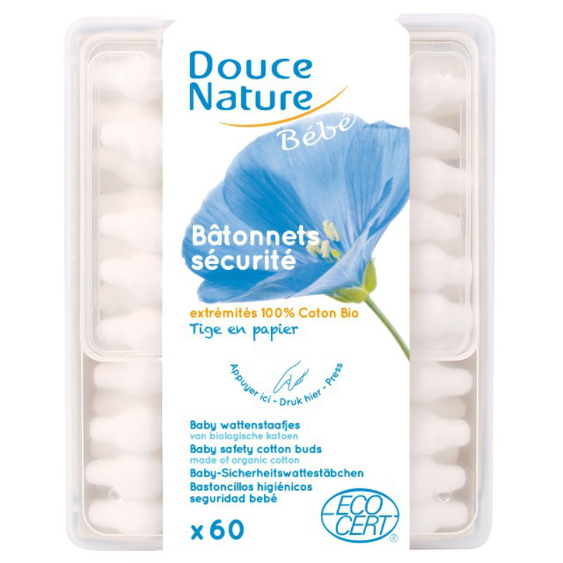 Bastoncillos de seguridad para oído de algodón ecológico de Douce Nature en  Idun Nature - Tienda Online de Cosmética Natural