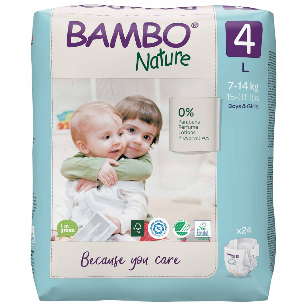 Pañales desechables eco-friendly talla 4 L (24 unidades) de Bambo Nature en  Idun Nature - Tienda Online de Cosmética Natural