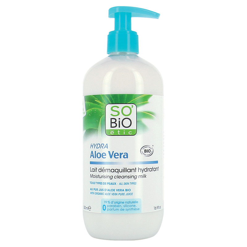 Leche desmaquillante hidratante Hydra Aloe Vera (500ml.) de SO'BiO étic en  Idun Nature - Tienda Online de Cosmética Natural